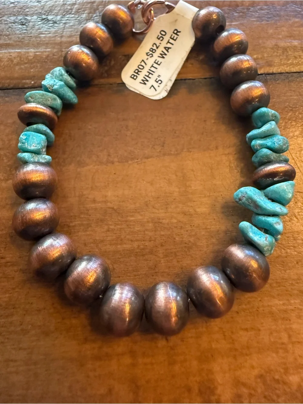 White Water Turquoise Chip & Copper Bead Bracelet